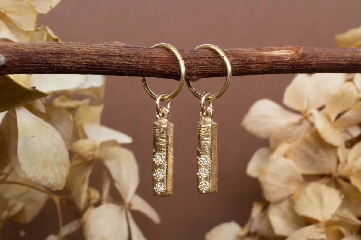 Pillar Hoop Earrings with Diamonds - 9ct Yellow Gold sold by Sophie Divett Jewelry