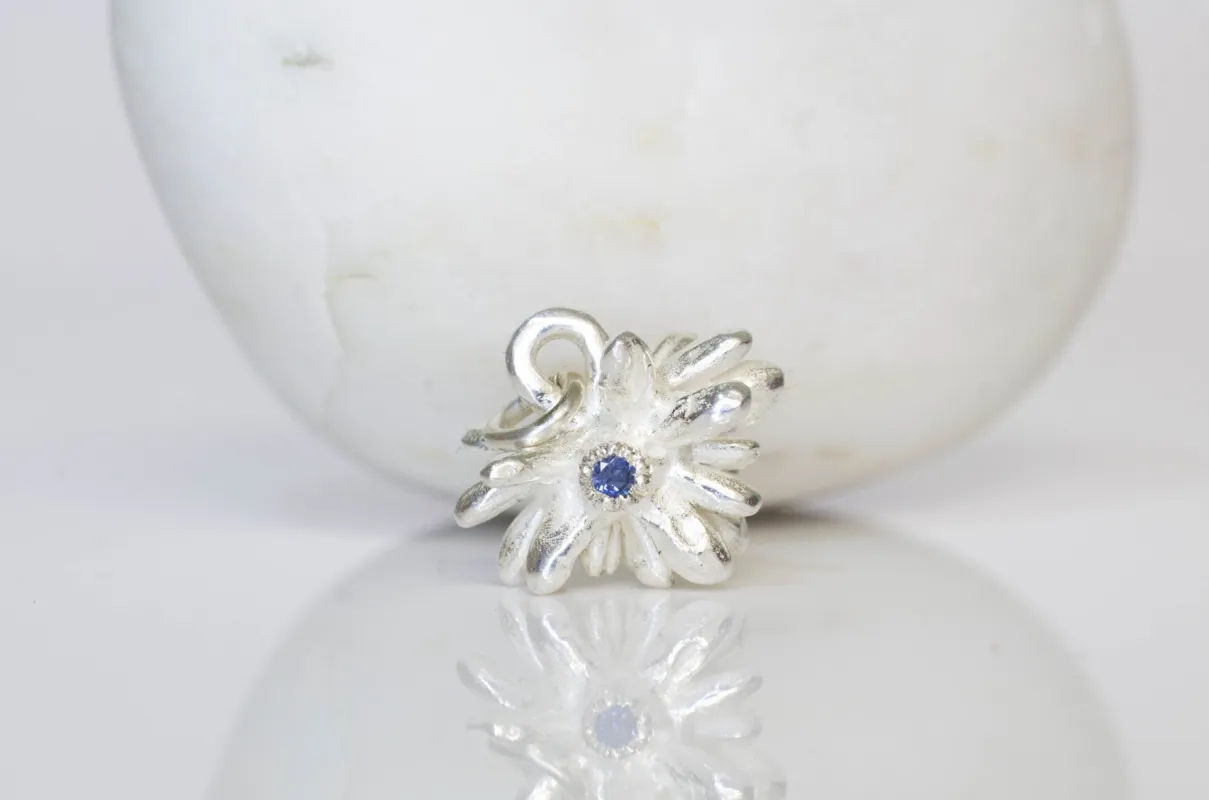 Coprosma Seed Pod Charm with Sapphire - Sterling Silver sold by Sophie Divett Jewelry