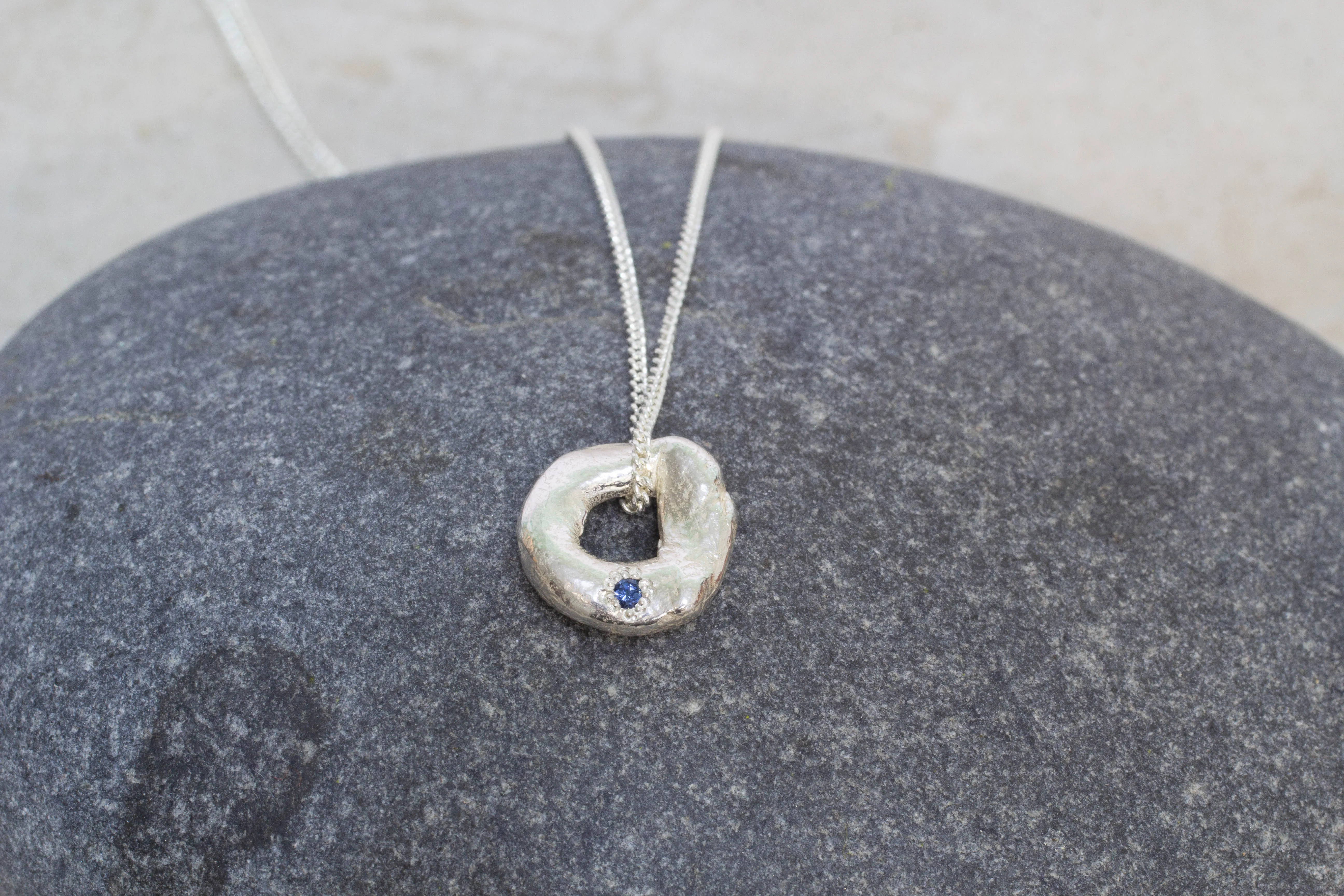 Circle Pendant with Sapphire - Small - Sterling Silver sold by Sophie Divett Jewelry product image thumbnail 5