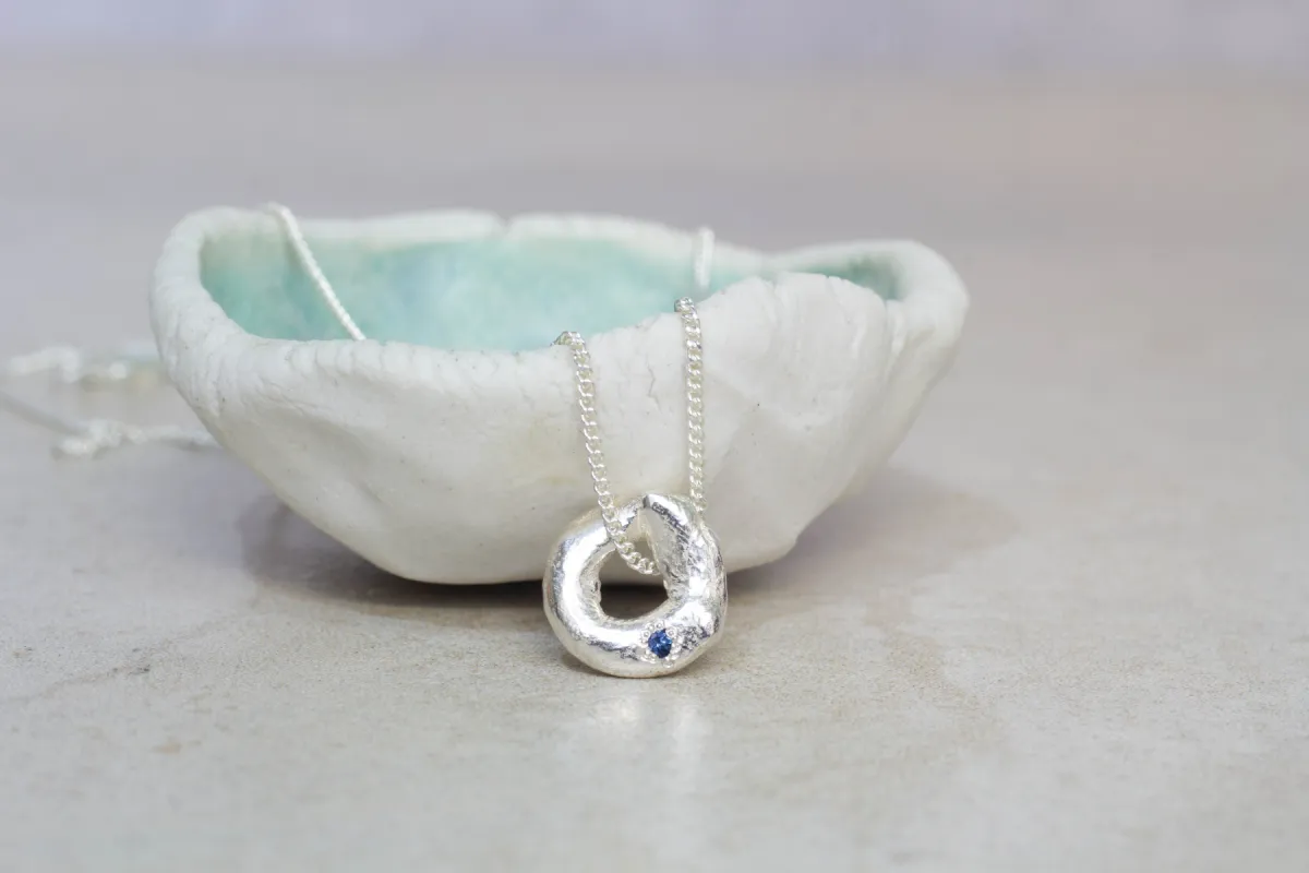 Circle Pendant with Sapphire - Small - Sterling Silver sold by Sophie Divett Jewelry