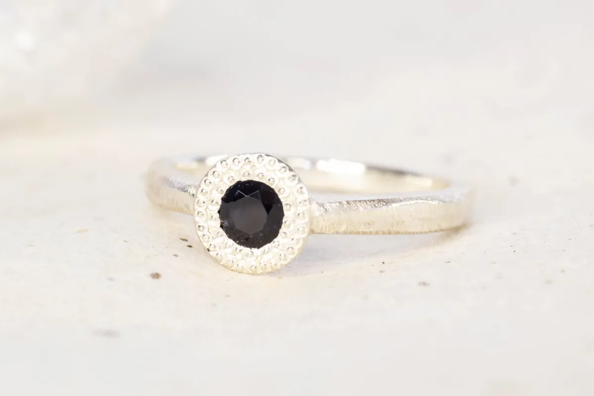 Pelagus Ring - Sterling Silver with Black Sapphire sold by Sophie Divett Jewelry
