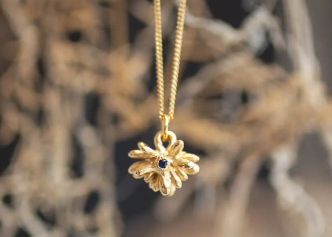 Coprosma Pendant with Sapphire - Gold Plated sold by Sophie Divett Jewelry