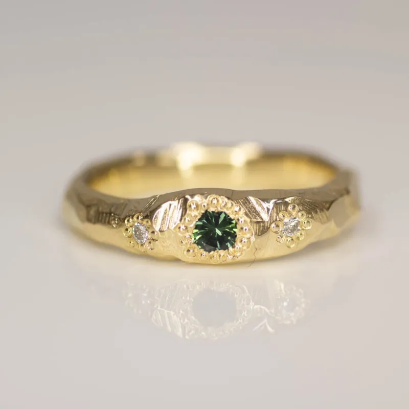Hestia Ring - Yellow Gold with Green Sapphire and Diamonds sold by Sophie Divett Jewelry