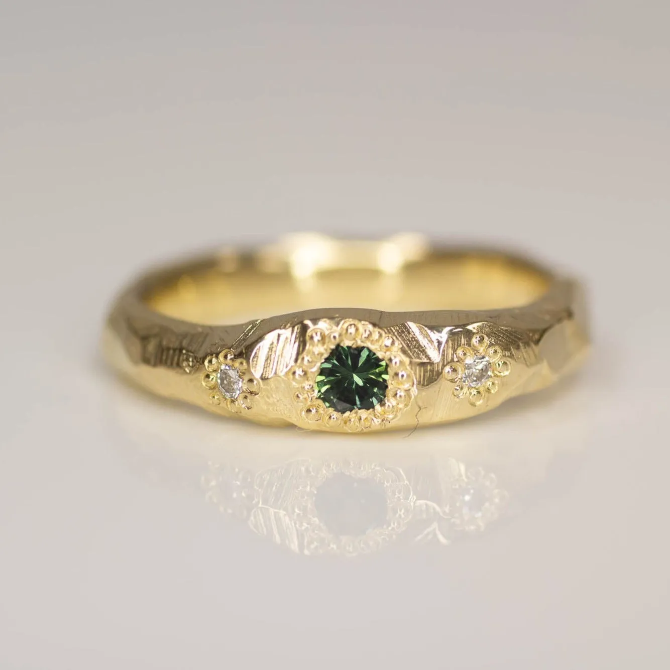 Hestia Ring - Yellow Gold with Green Sapphire and Diamonds sold by Sophie Divett Jewelry