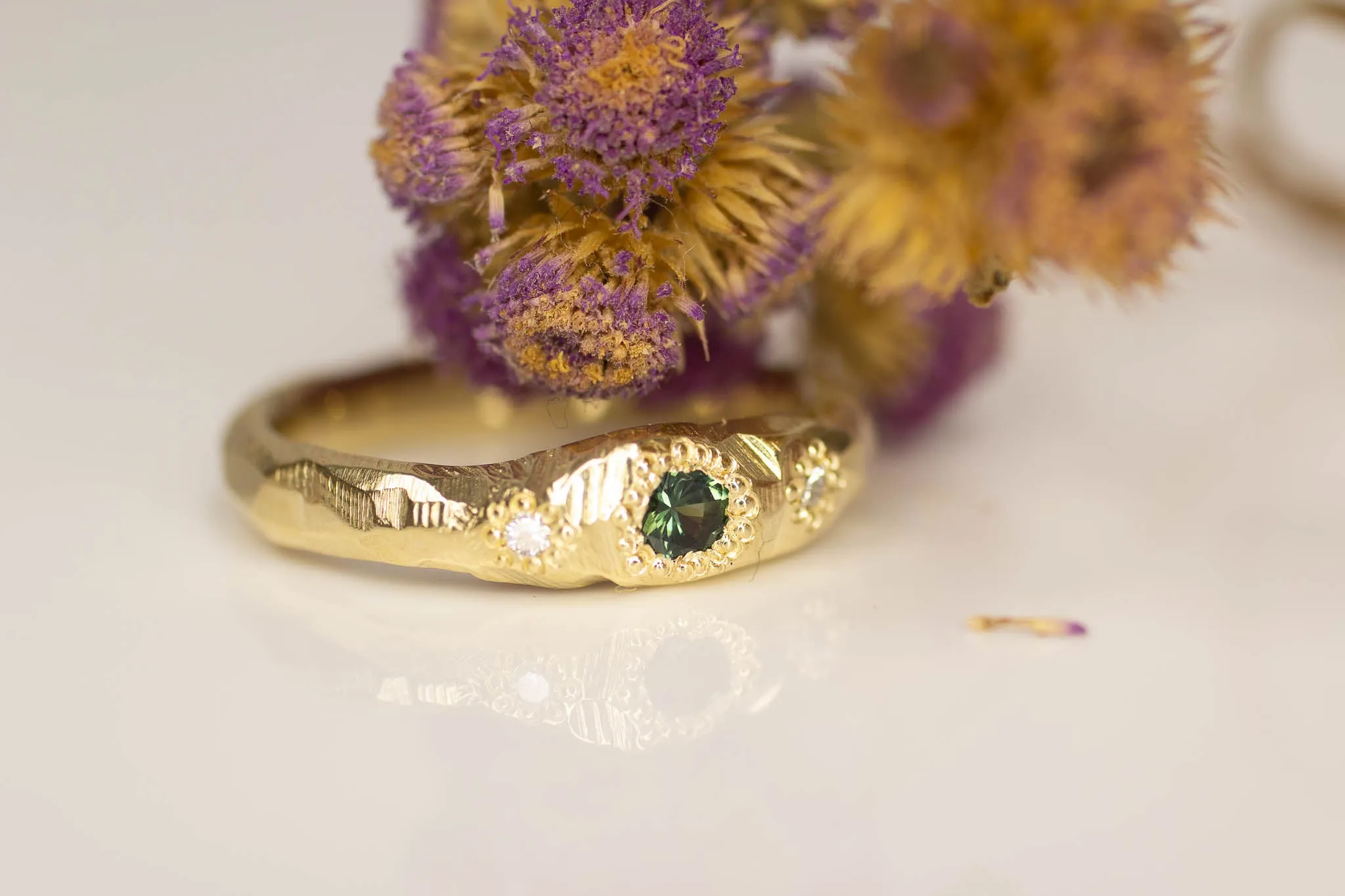 Hestia Ring - Yellow Gold with Green Sapphire and Diamonds sold by Sophie Divett Jewelry product image thumbnail 2