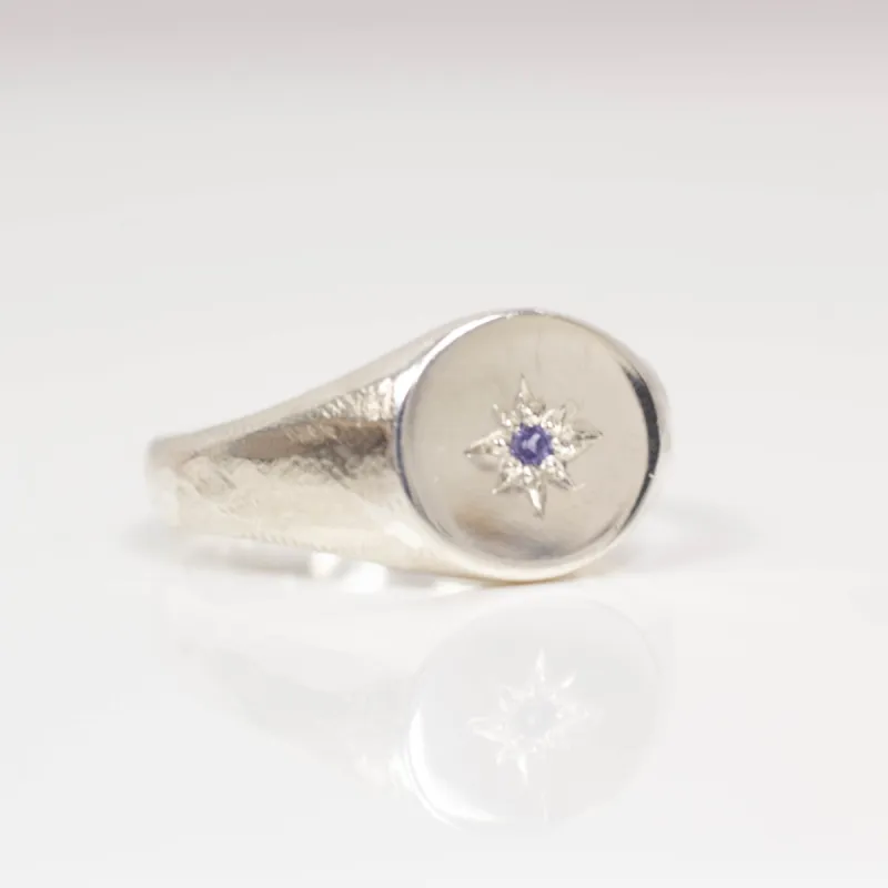 Signet Ring - Sterling Silver with Blue Tanzanite sold by Sophie Divett Jewelry