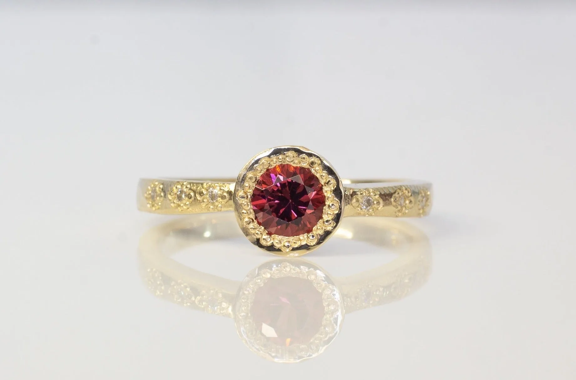 Vesper Ring - 9ct Yellow Gold with Rhodolite Garnet and Diamonds sold by Sophie Divett Jewelry