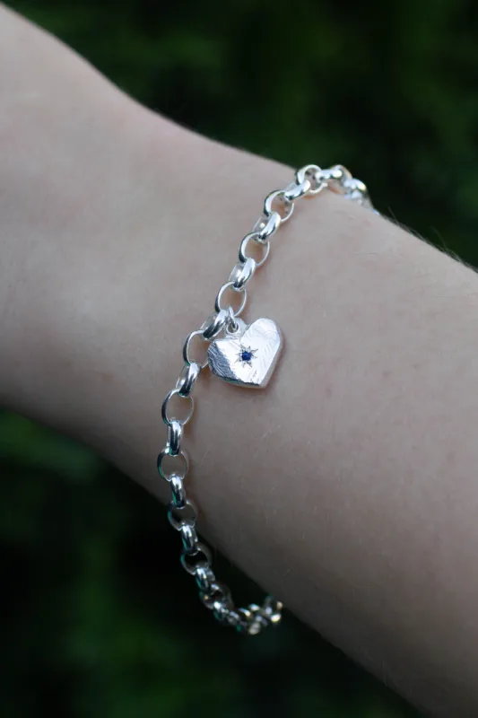Heart Charm Bracelet - Sapphire - Sterling Silver sold by Sophie Divett Jewelry