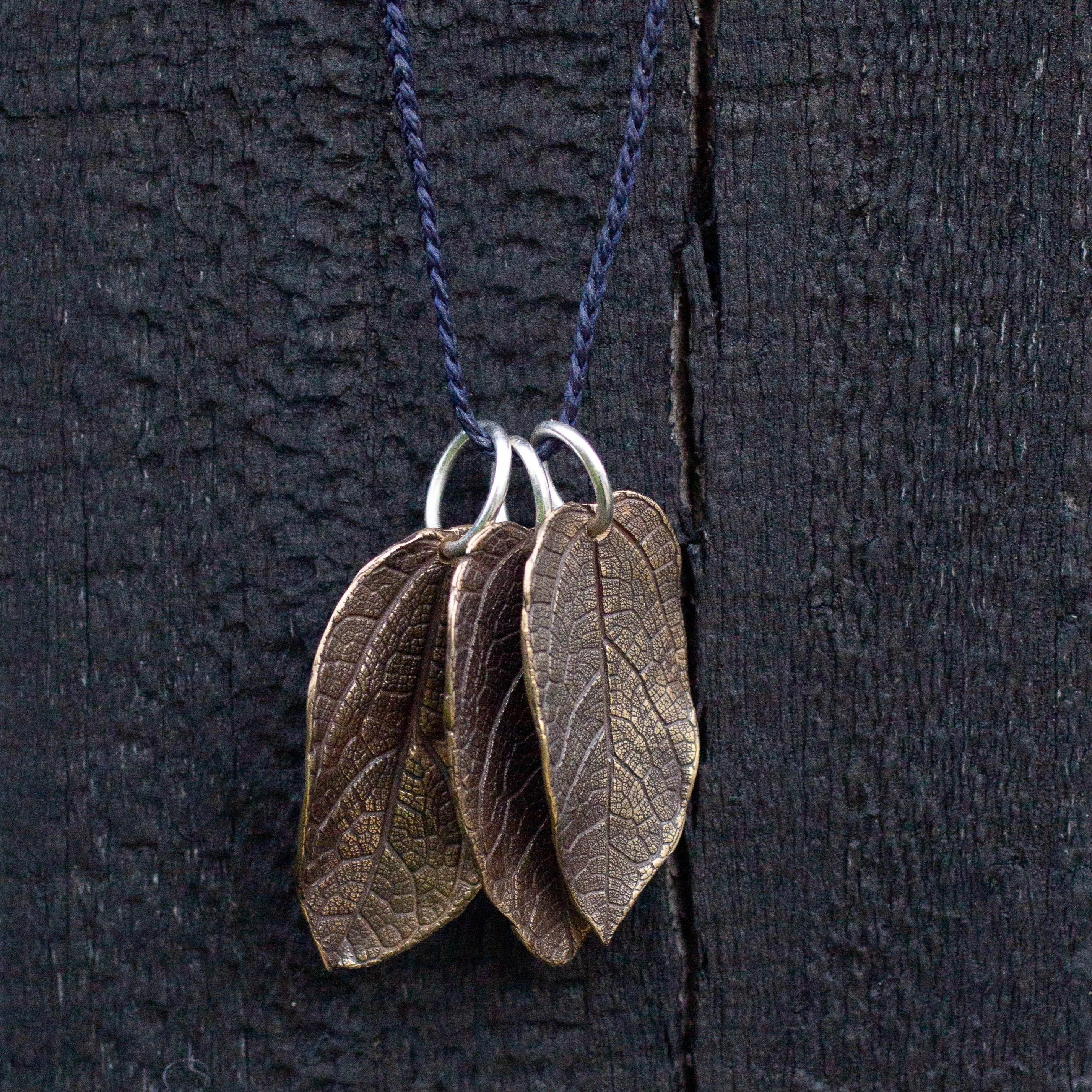 Leaf Charm Necklace on Braided Cord - Bronze sold by Sophie Divett Jewelry