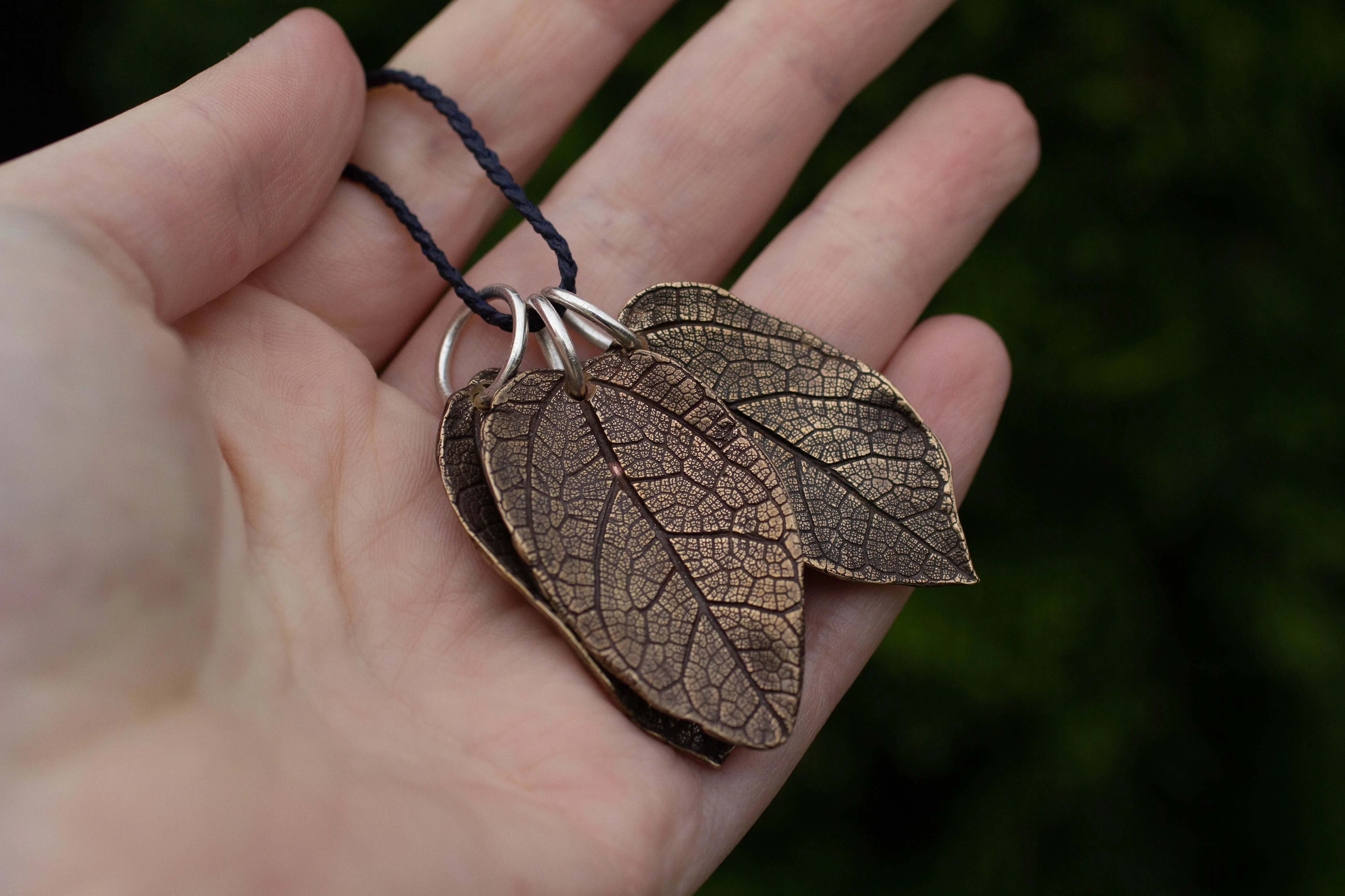 Leaf Charm Necklace on Braided Cord - Bronze sold by Sophie Divett Jewelry product image thumbnail 2
