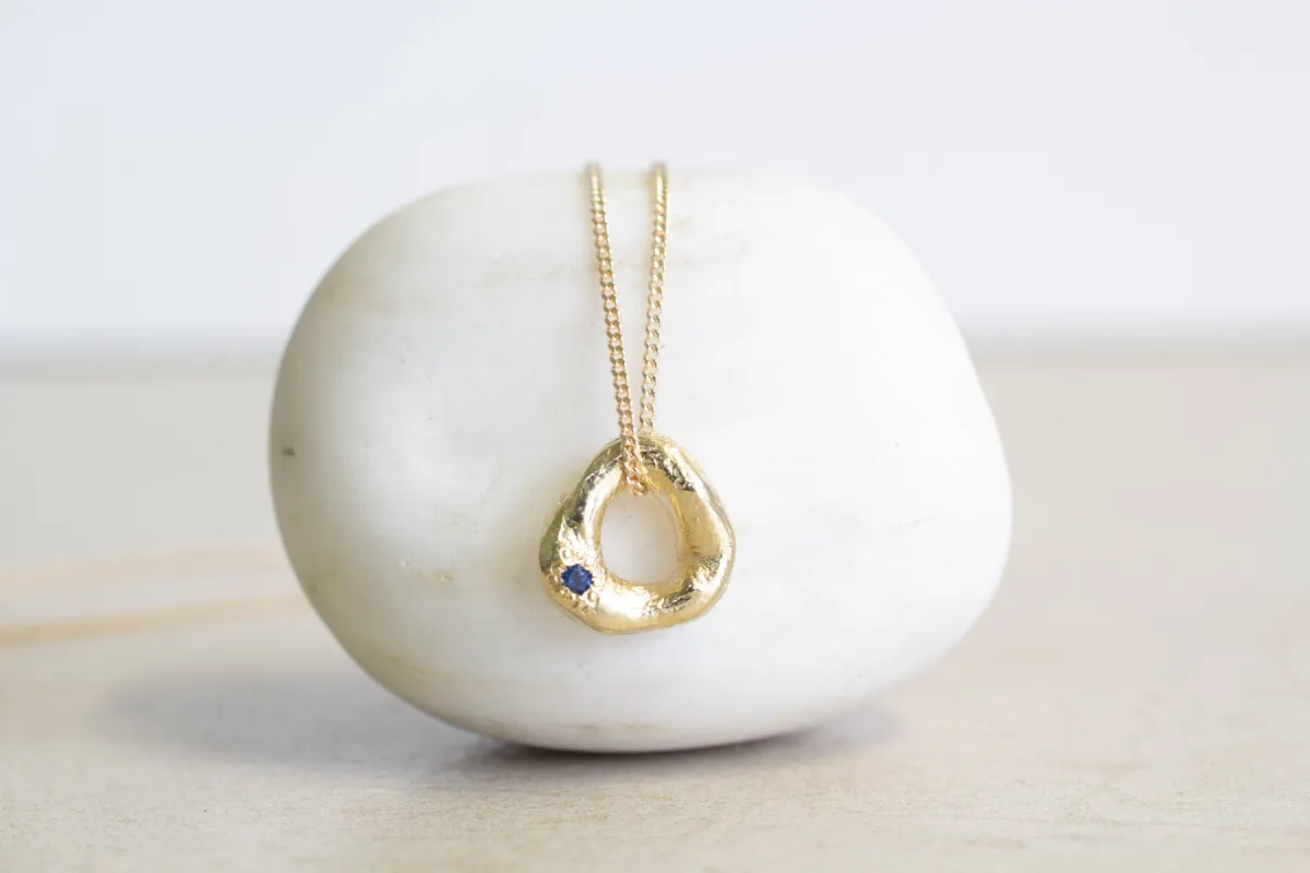 Circle Pendant - Yellow Gold with Blue Sapphire - Small sold by Sophie Divett Jewelry