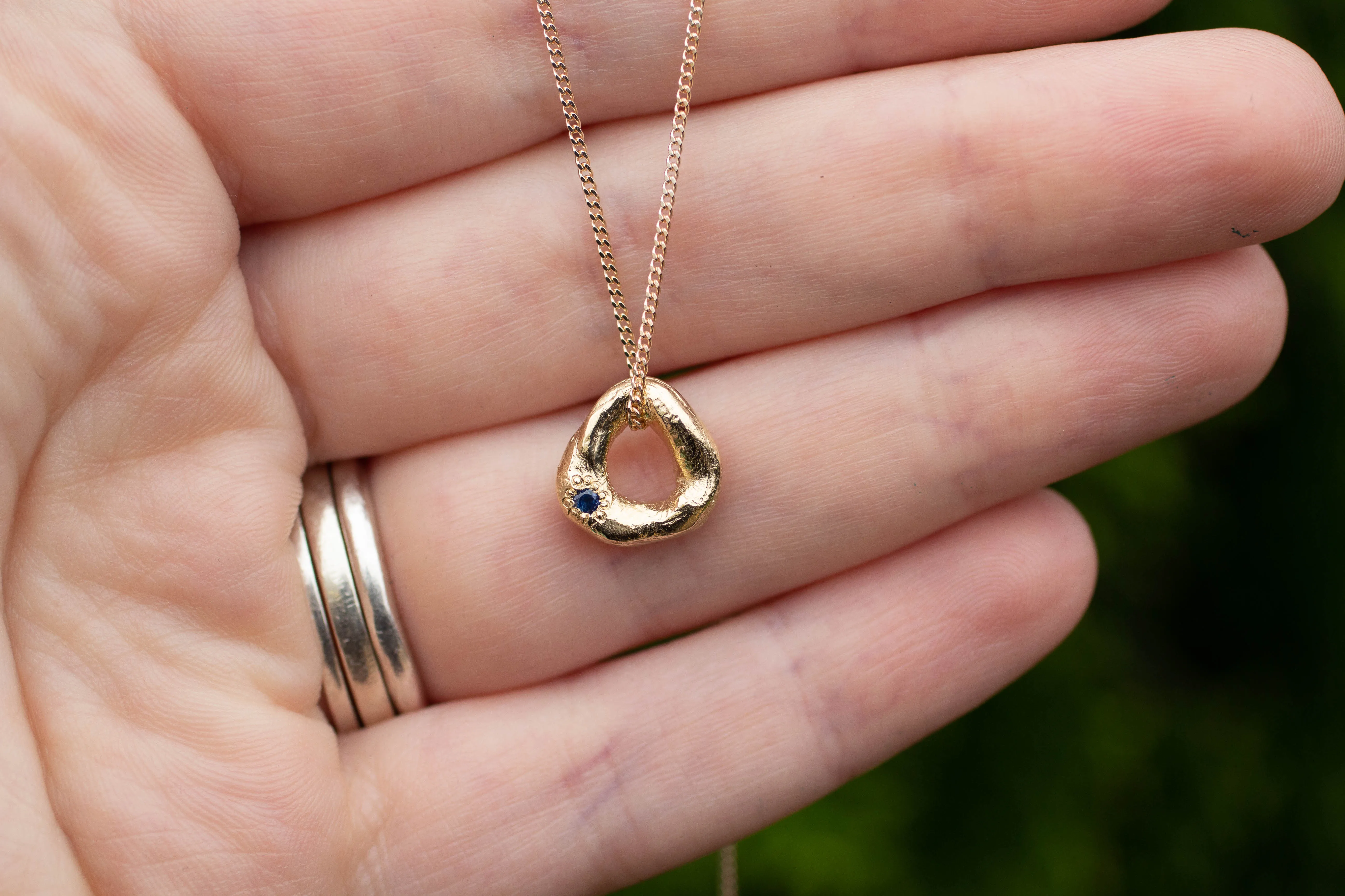 Circle Pendant - Yellow Gold with Blue Sapphire - Small sold by Sophie Divett Jewelry product image thumbnail 2