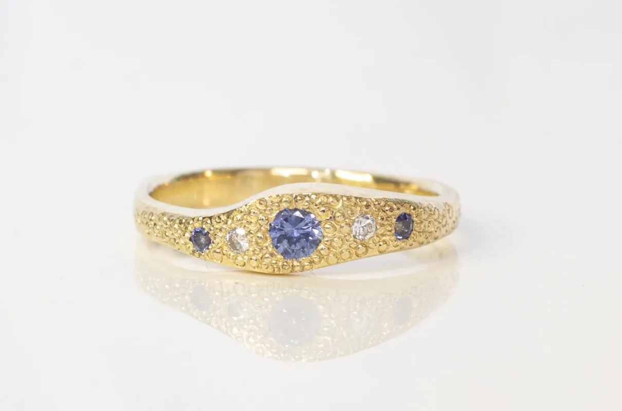 Seafoam Ring - 9ct Yellow Gold with Ceylon Sapphires & Diamonds sold by Sophie Divett Jewelry