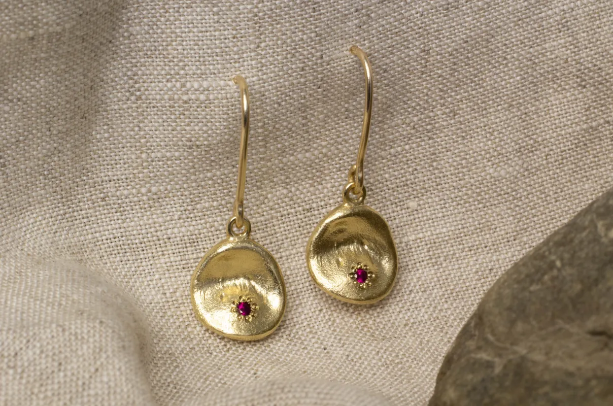 Water Drop Earrings - Yellow Gold with Rubies sold by Sophie Divett Jewelry