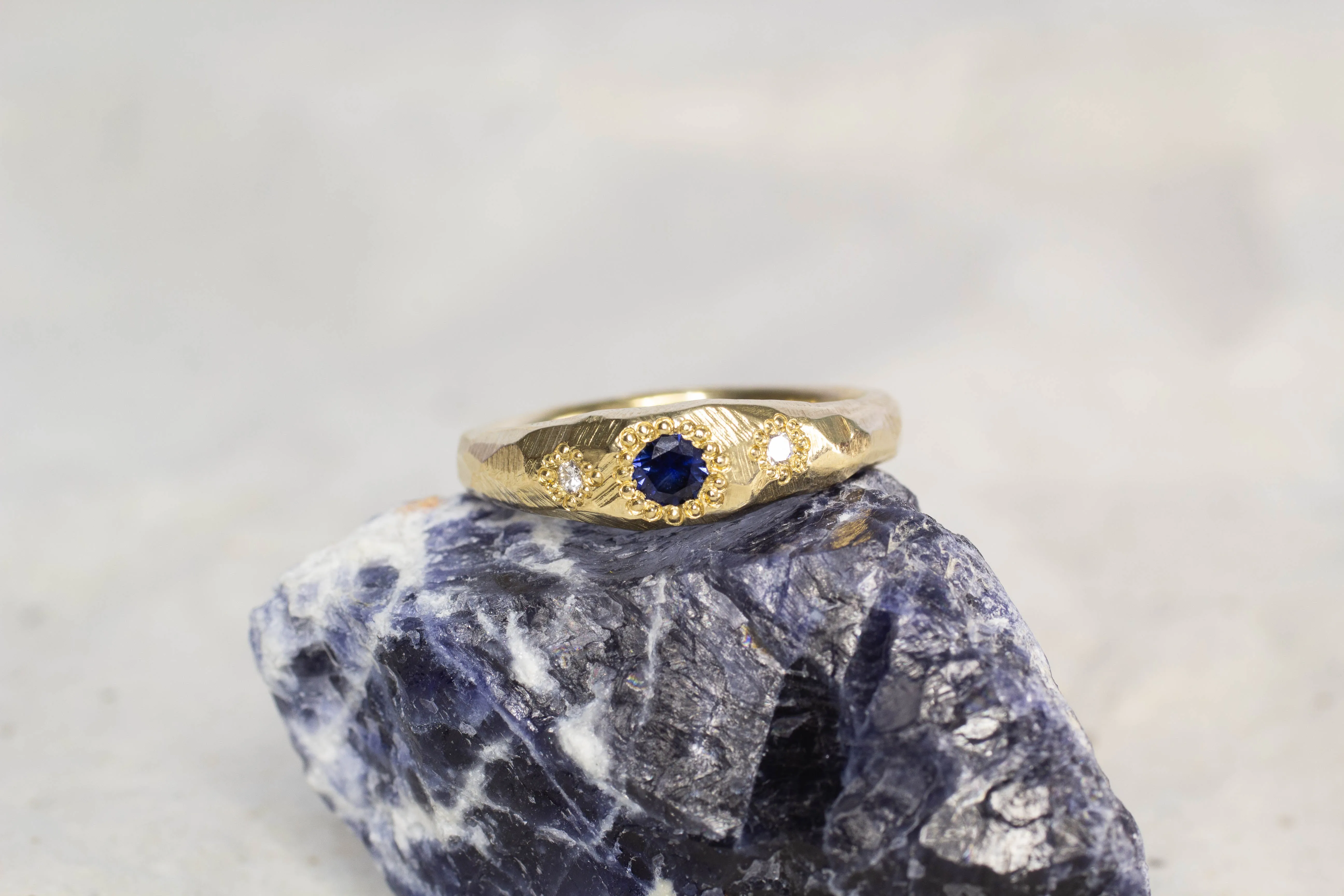 Hestia Ring - 9ct Yellow Gold with Blue Sapphire and Diamonds sold by Sophie Divett Jewelry