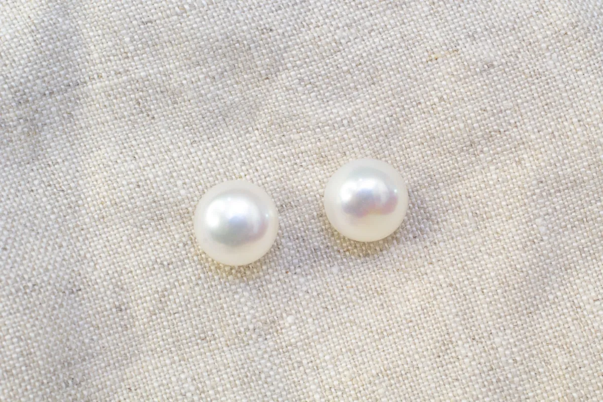 Button Pearl Studs - White - 8mm sold by Sophie Divett Jewelry