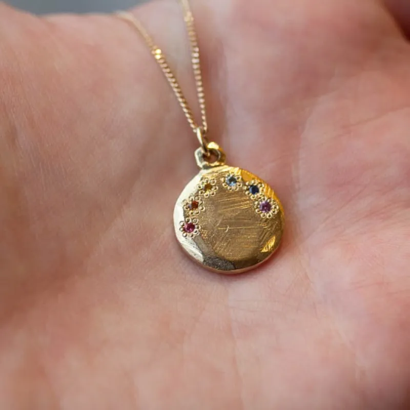 Rainbow Disc Pendant - Yellow Gold with Sapphires sold by Sophie Divett Jewelry