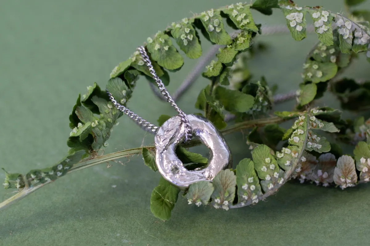 Circle Pendant with Leaf - White Gold sold by Sophie Divett Jewelry