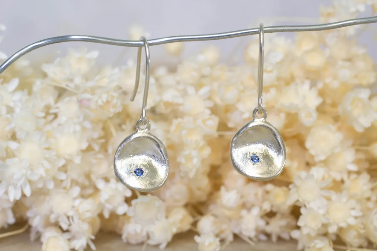 Water Drop Earrings - White Gold with Blue Sapphires sold by Sophie Divett Jewelry