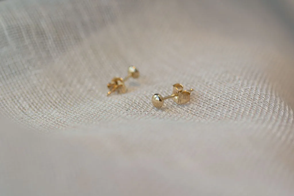 Flat Ball Stud Earrings - 3mm - 9ct Yellow Gold sold by Sophie Divett Jewelry product image thumbnail 2