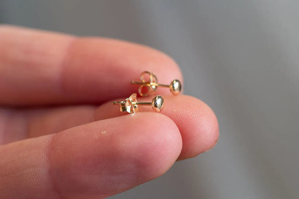 Flat Ball Stud Earrings - 3mm - 9ct Yellow Gold sold by Sophie Divett Jewelry product image thumbnail 4