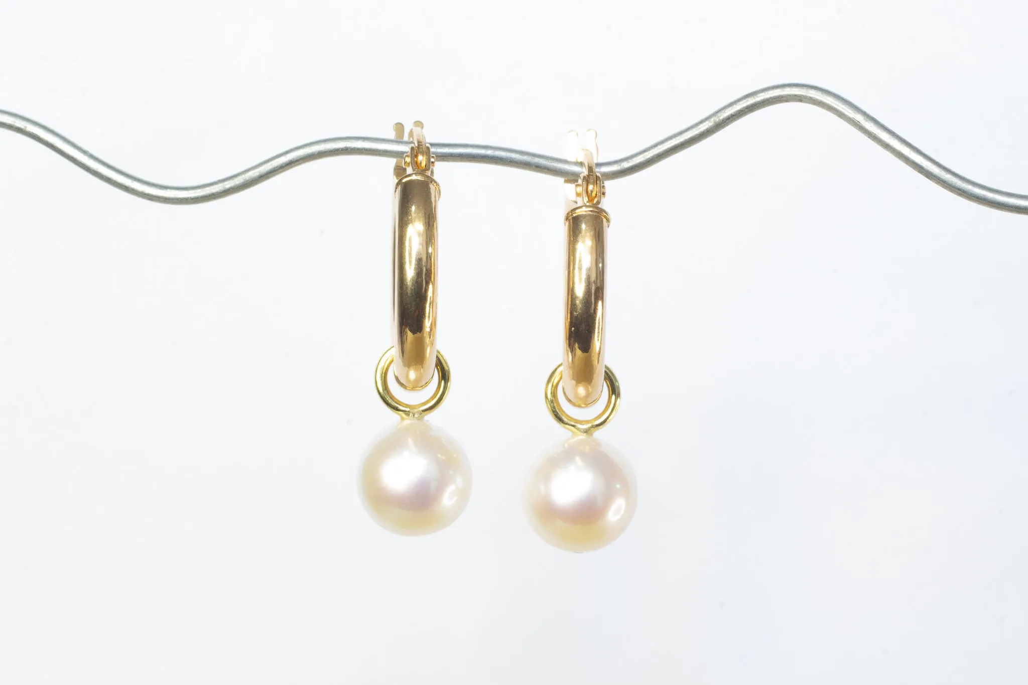 Round Pearl Drop Hoop Earrings - White - 9ct Yellow Gold sold by Sophie Divett Jewelry product image thumbnail 3