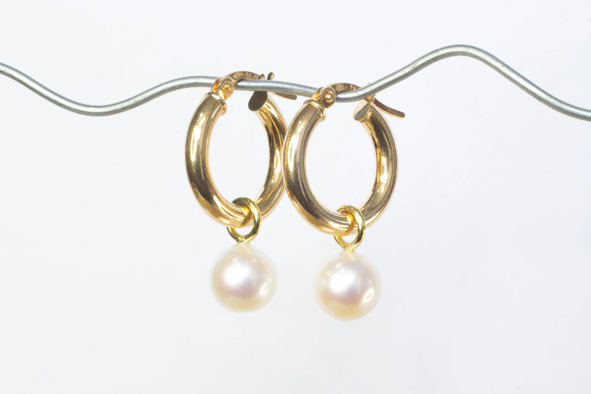 Round Pearl Drop Hoop Earrings - White - 9ct Yellow Gold sold by Sophie Divett Jewelry product image thumbnail 2