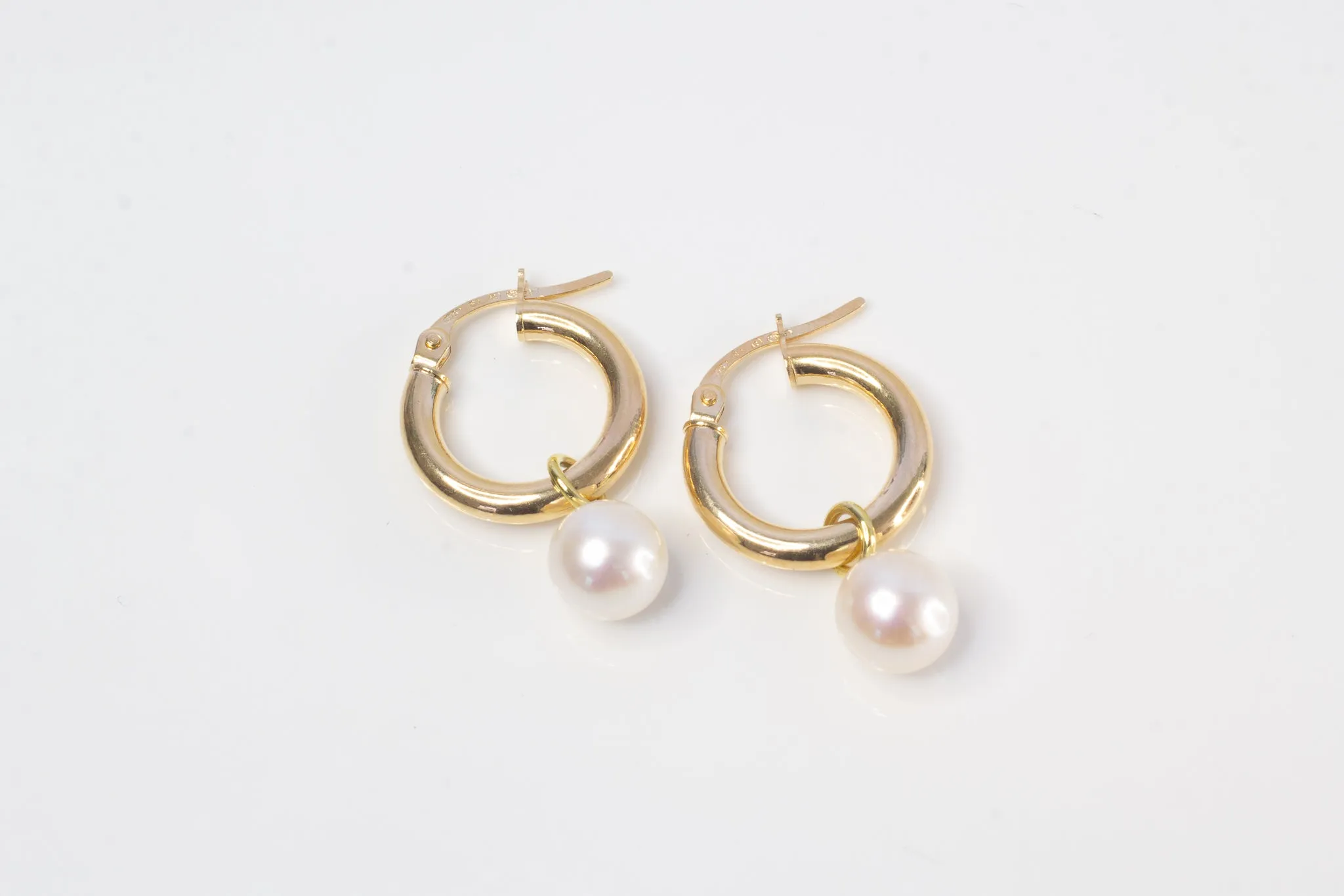 Round Pearl Drop Hoop Earrings - White - 9ct Yellow Gold sold by Sophie Divett Jewelry product image thumbnail 4