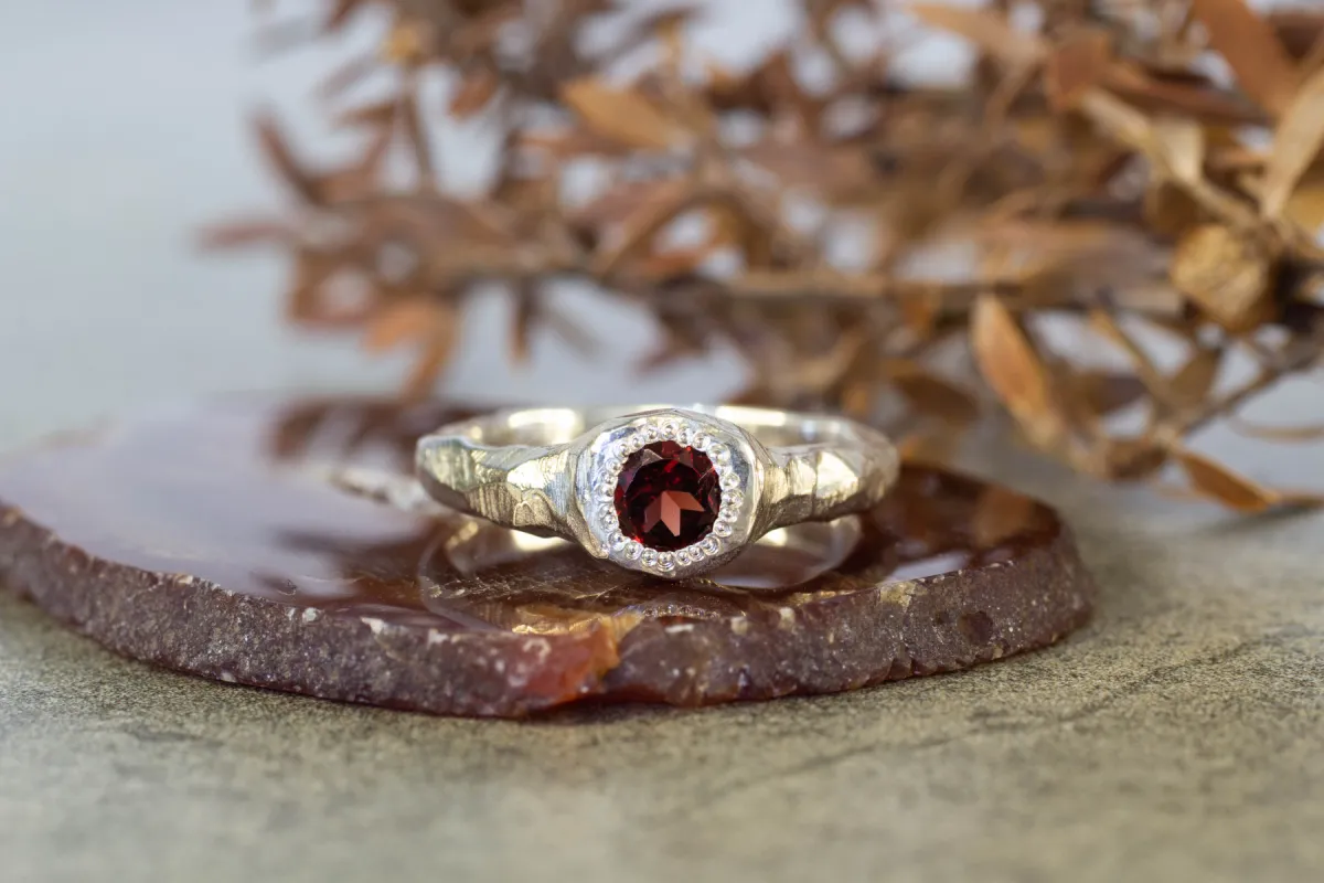 Spring Ring - Sterling Silver with Garnet sold by Sophie Divett Jewelry