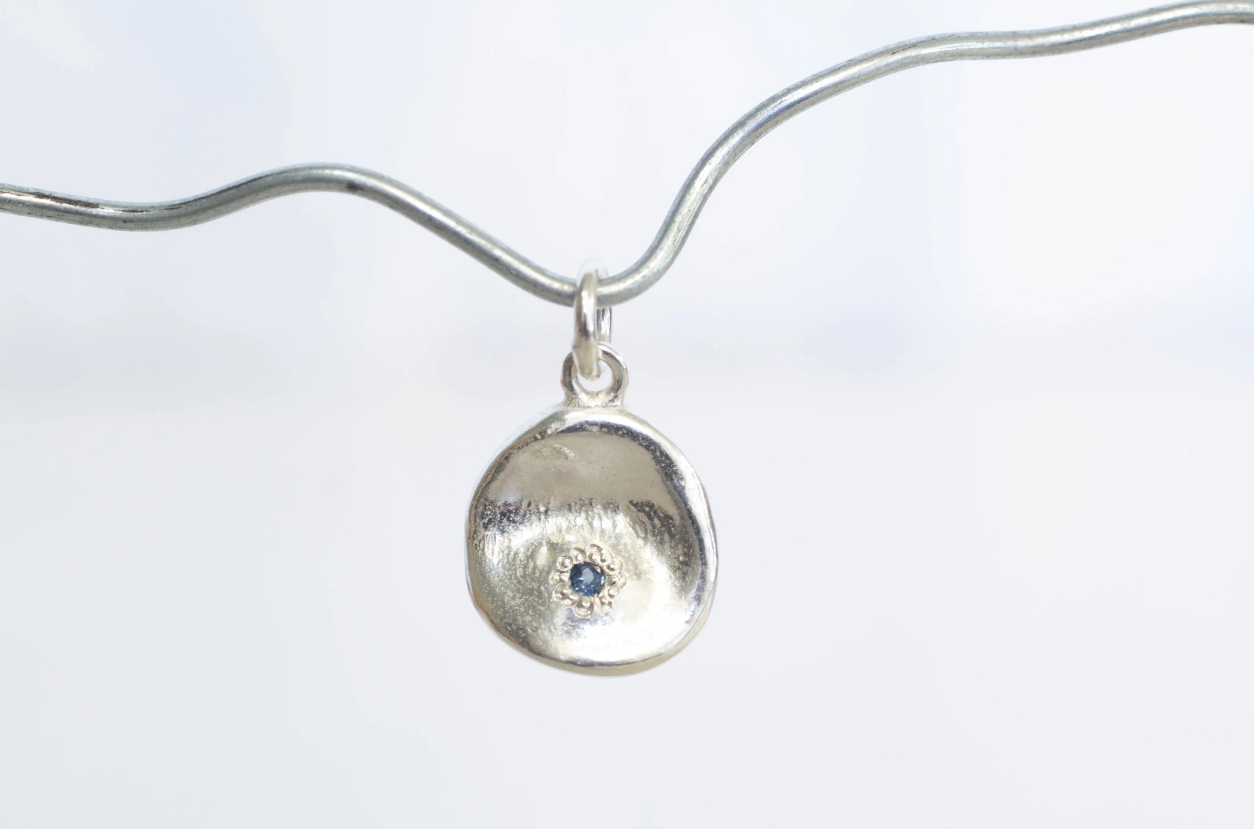 Water Drop Charm with Sapphire - Sterling Silver sold by Sophie Divett Jewelry