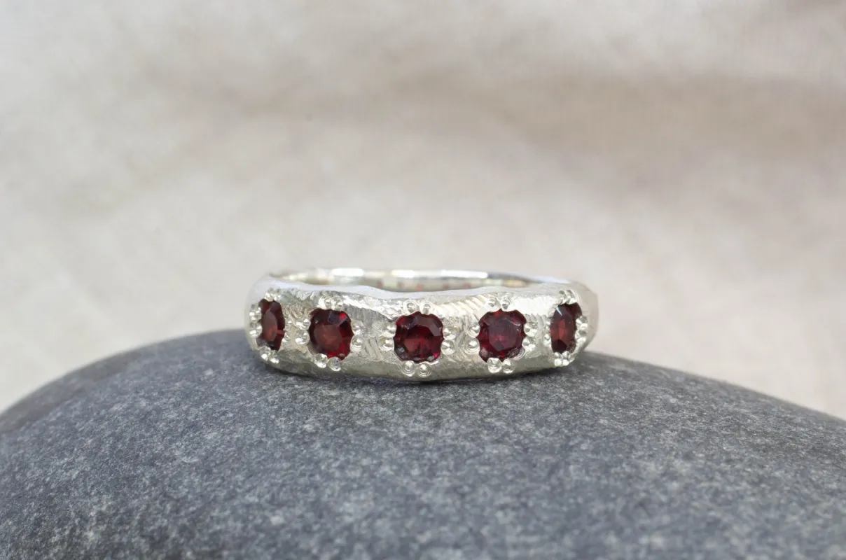 Subtle Band with Five Red Garnets - Sterling Silver sold by Sophie Divett Jewelry
