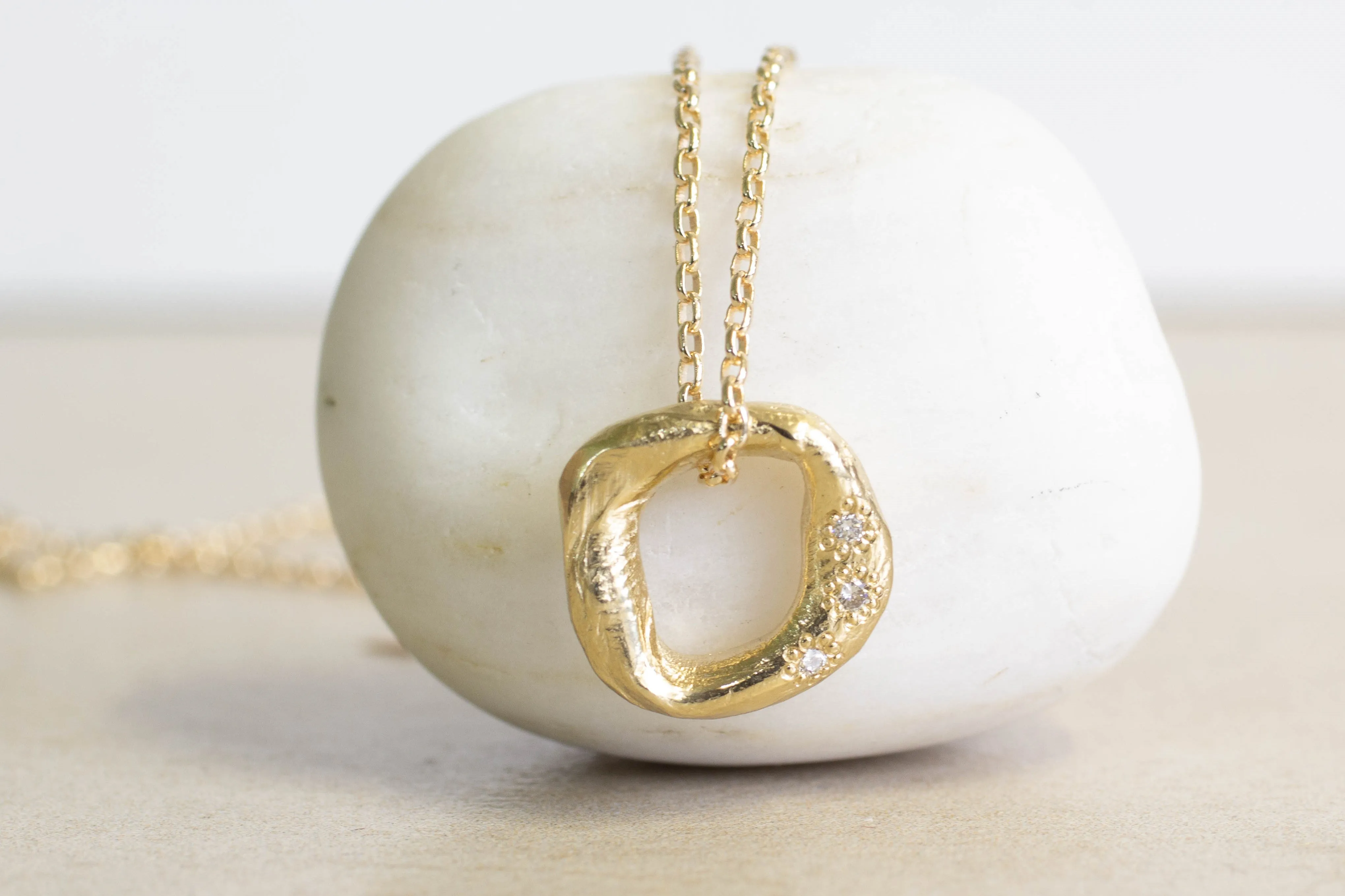 Circle Pendant - Yellow Gold with Diamonds - Large sold by Sophie Divett Jewelry