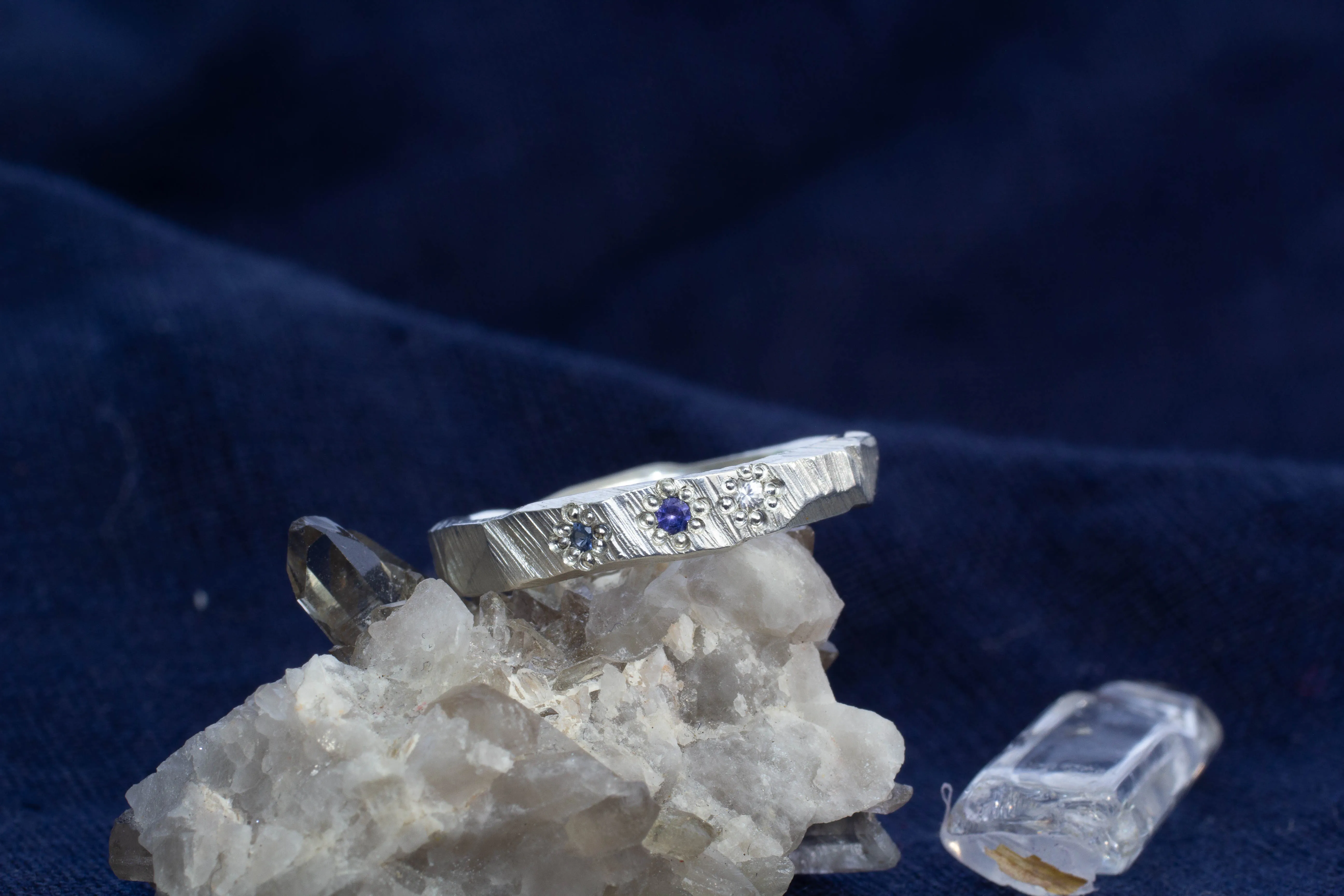 Narrow Bark Band with Blue Sapphires - Sterling Silver sold by Sophie Divett Jewelry product image thumbnail 4