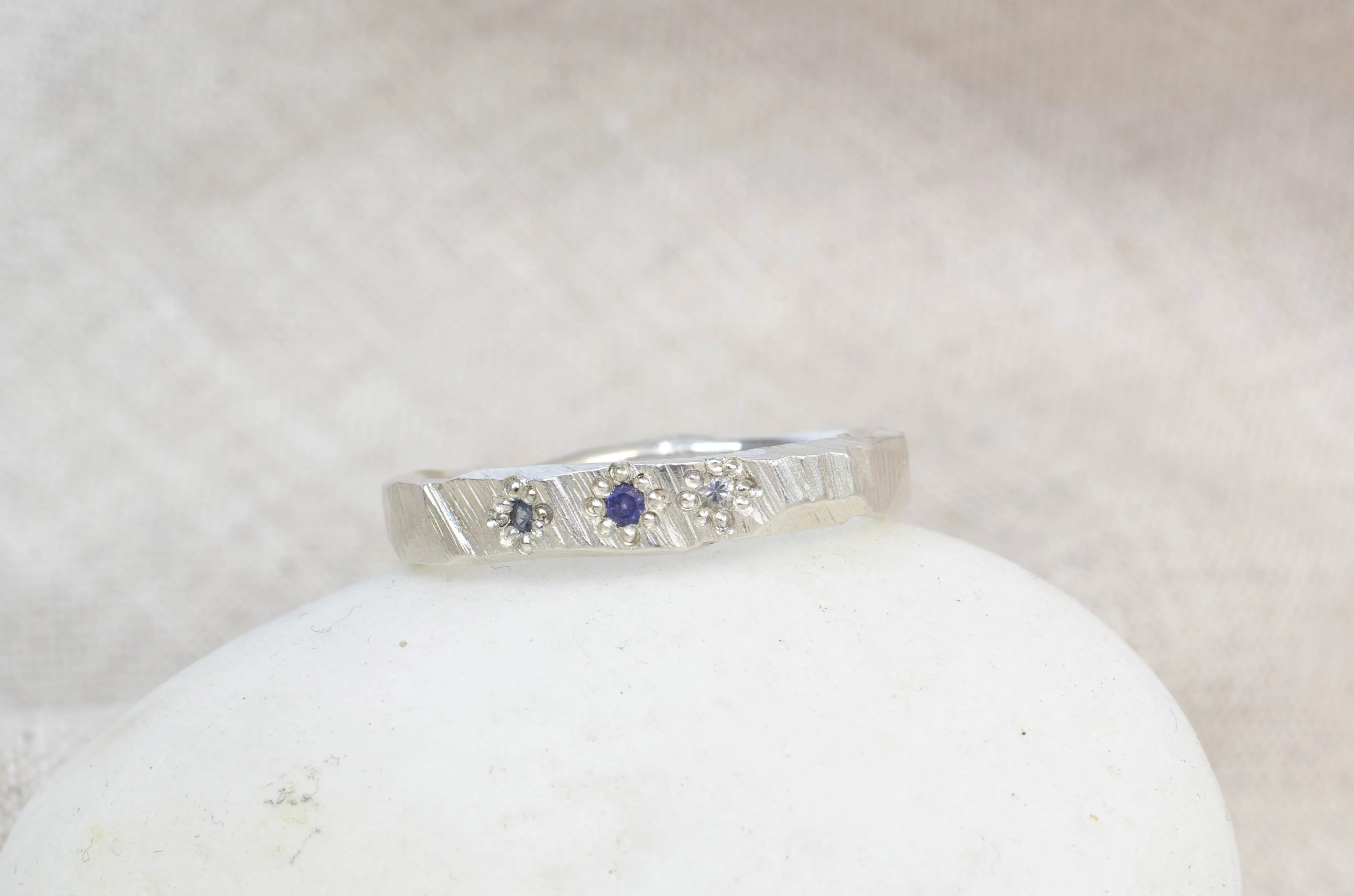 Narrow Bark Band with Blue Sapphires - Sterling Silver sold by Sophie Divett Jewelry product image thumbnail 2