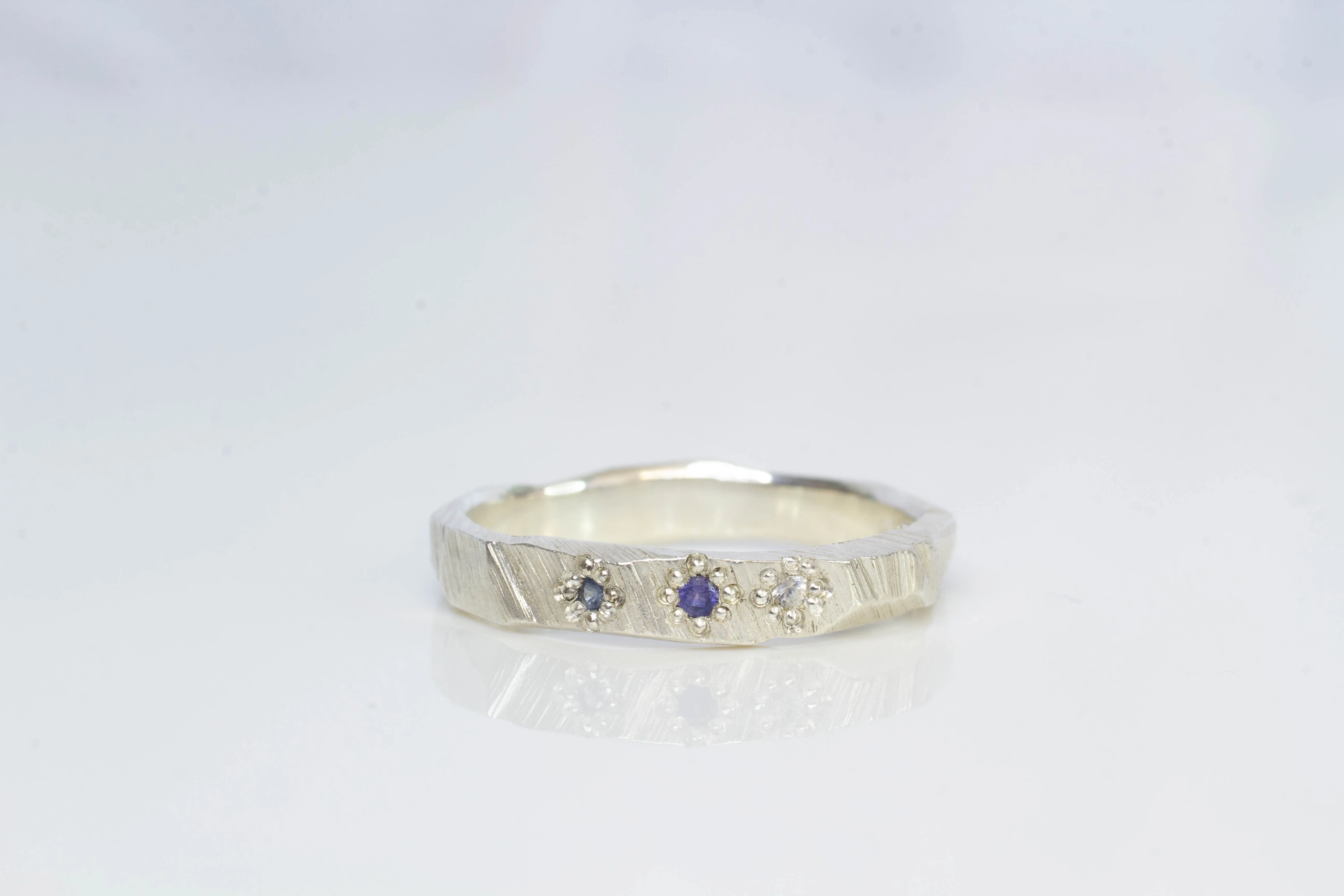 Narrow Bark Band with Blue Sapphires - Sterling Silver sold by Sophie Divett Jewelry product image thumbnail 3