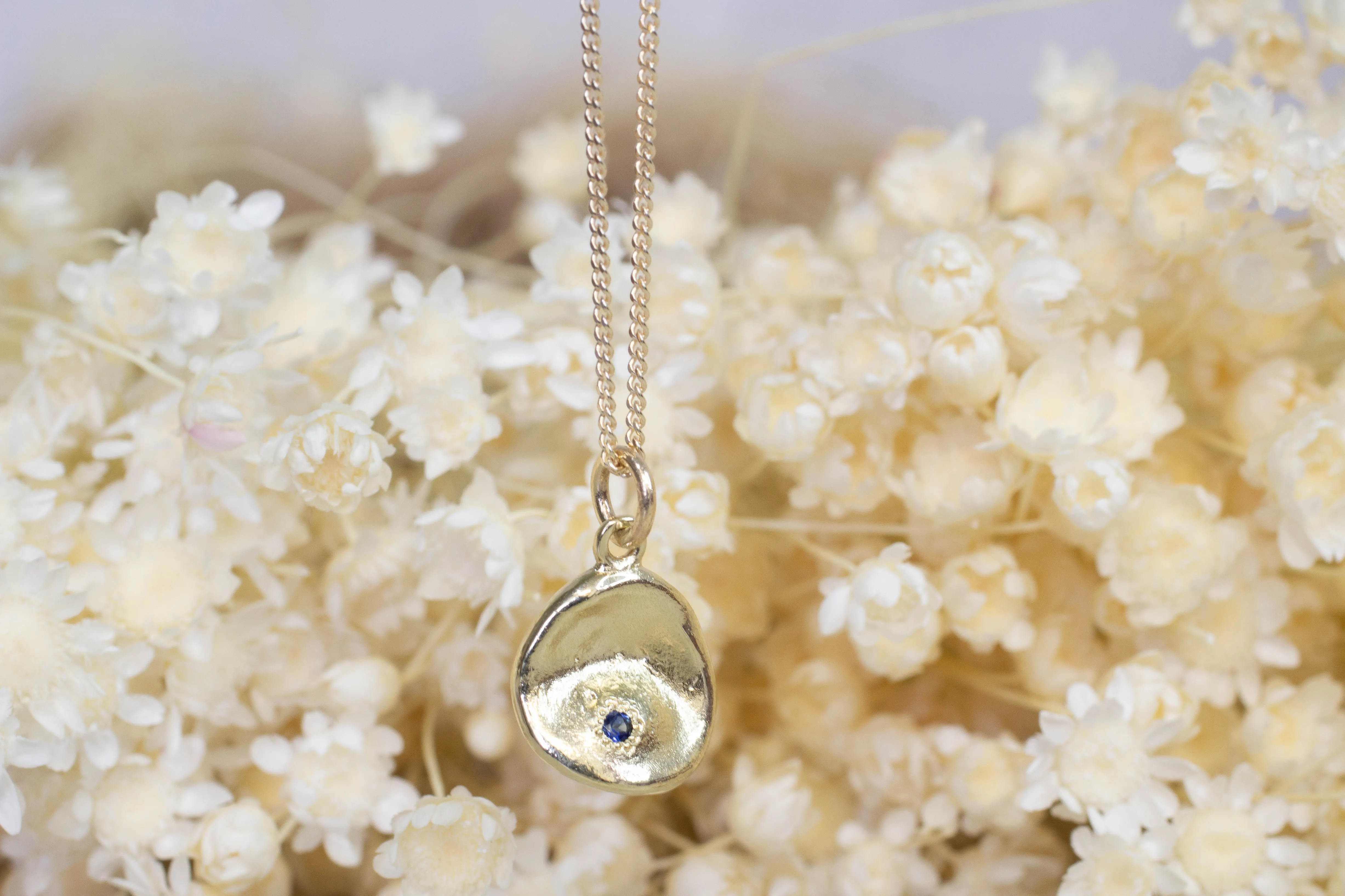 Water Drop Pendant - Yellow Gold with Blue Sapphire sold by Sophie Divett Jewelry