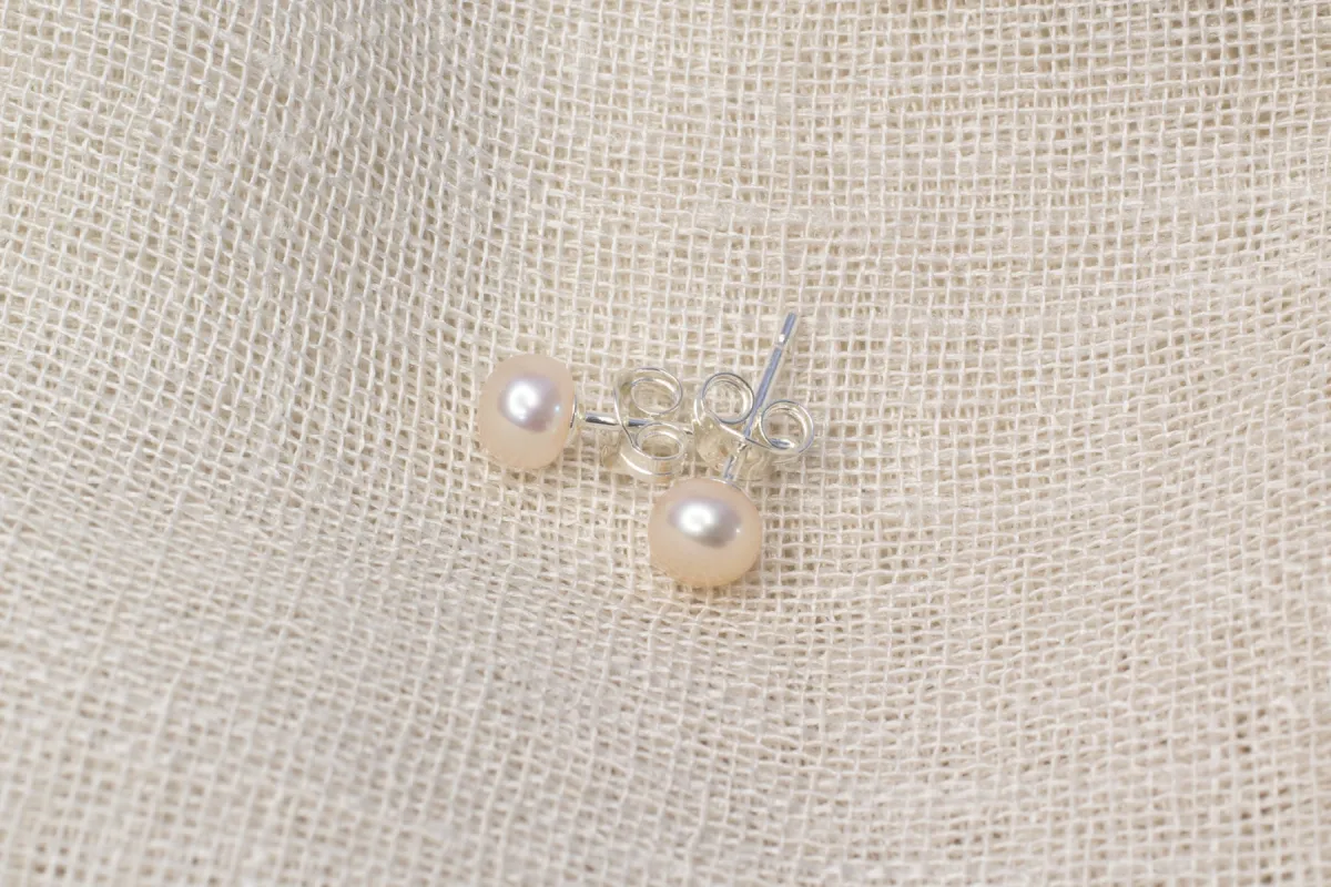 Button Pearl Studs - Natural - 5mm sold by Sophie Divett Jewelry