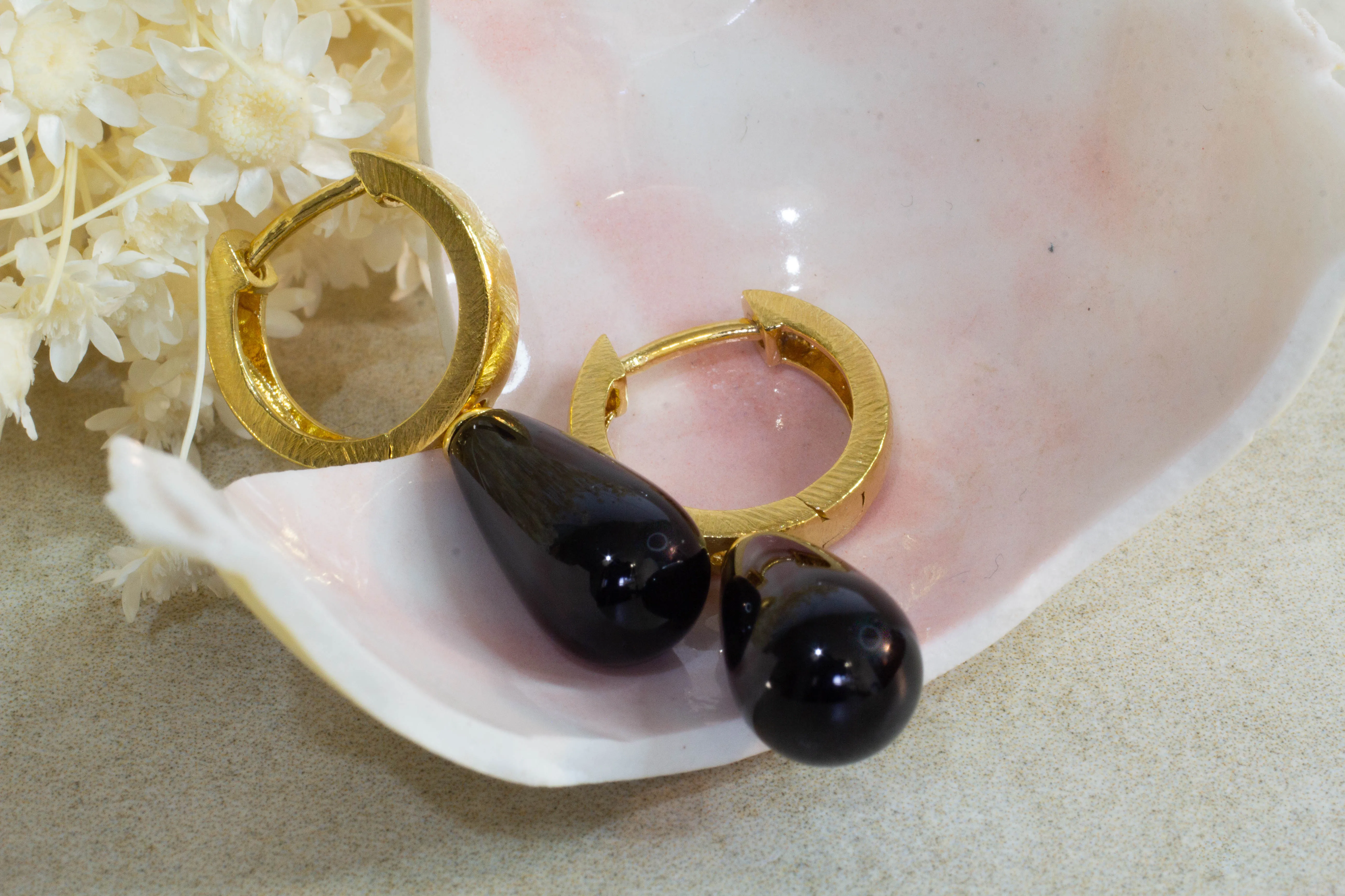 Endora Hoops - Gold Plated with Onyx sold by Sophie Divett Jewelry product image thumbnail 2