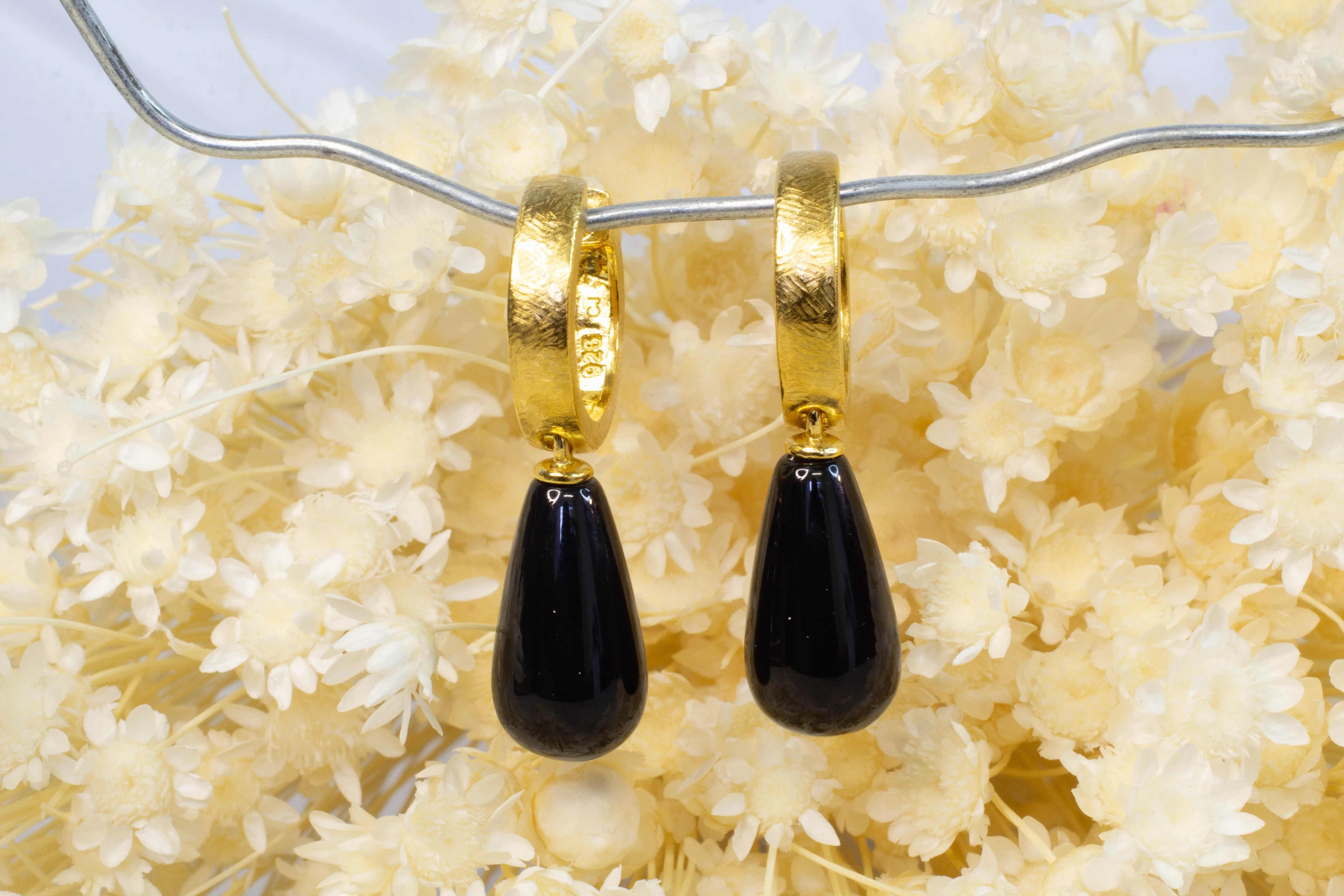 Endora Hoops - Gold Plated with Onyx sold by Sophie Divett Jewelry