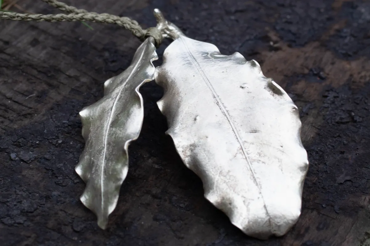 Kohuhu Leaf Pendant on Braided Cord - Sterling Silver sold by Sophie Divett Jewelry