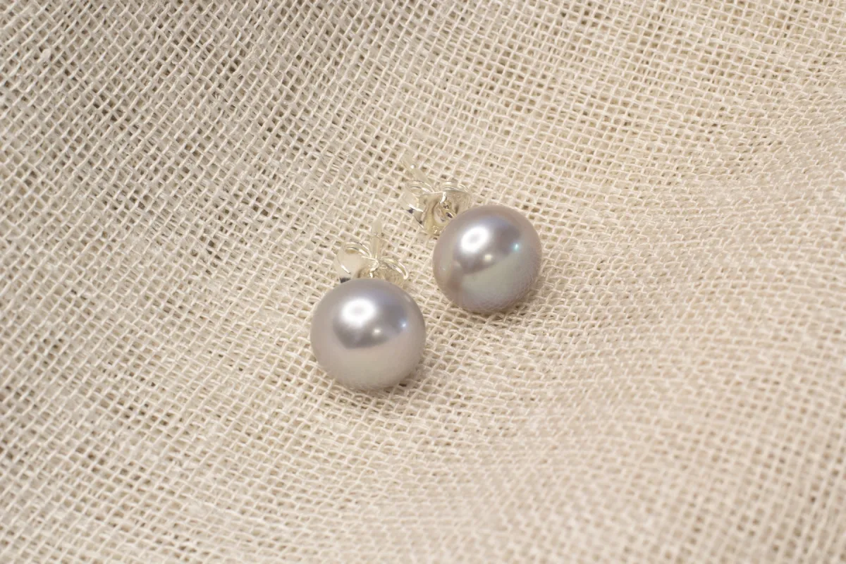 Button Pearl Studs - Silver - 8-9mm sold by Sophie Divett Jewelry