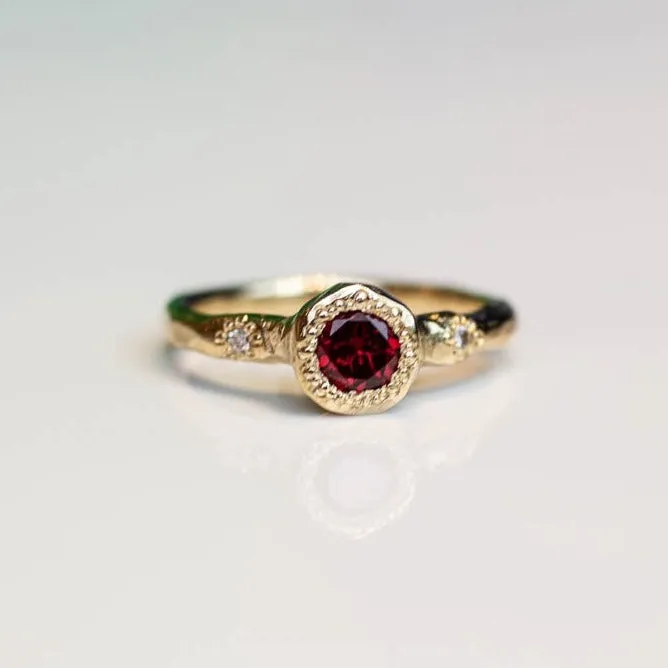 Neve ring - Yellow Gold with Garnet and Diamonds sold by Sophie Divett Jewelry