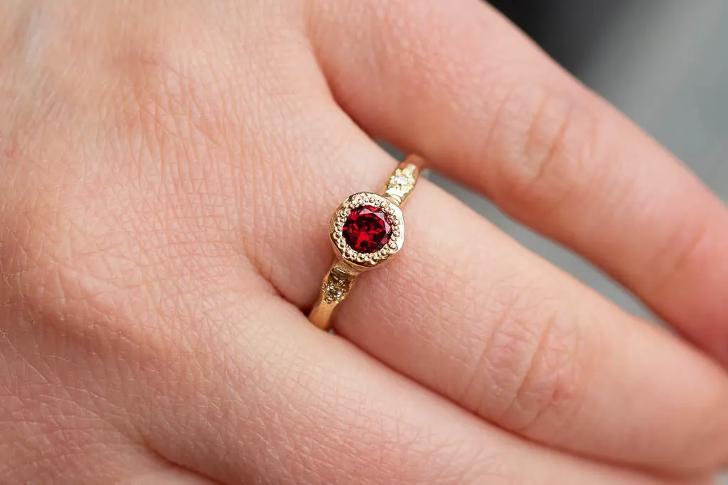 Neve ring - Yellow Gold with Garnet and Diamonds sold by Sophie Divett Jewelry product image thumbnail 4