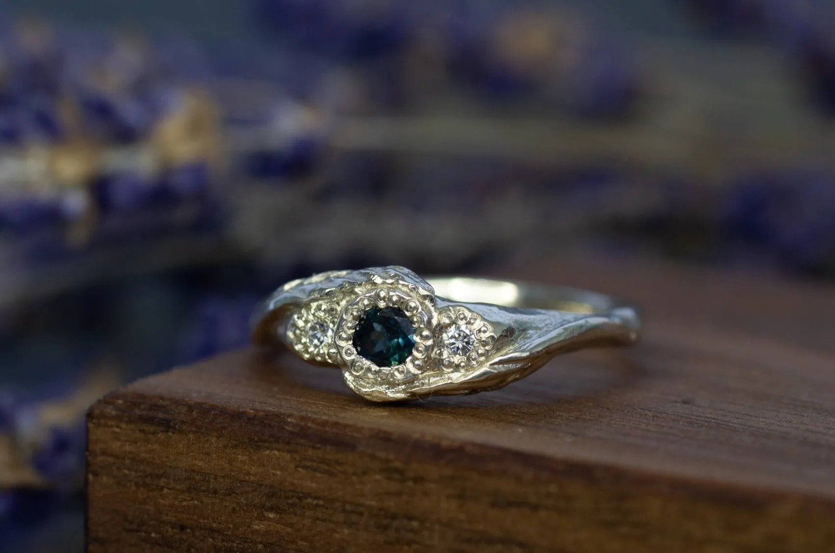 Frondis Ring - 9ct White Gold with Blue-Green Sapphire & Diamonds sold by Sophie Divett Jewelry product image thumbnail 2