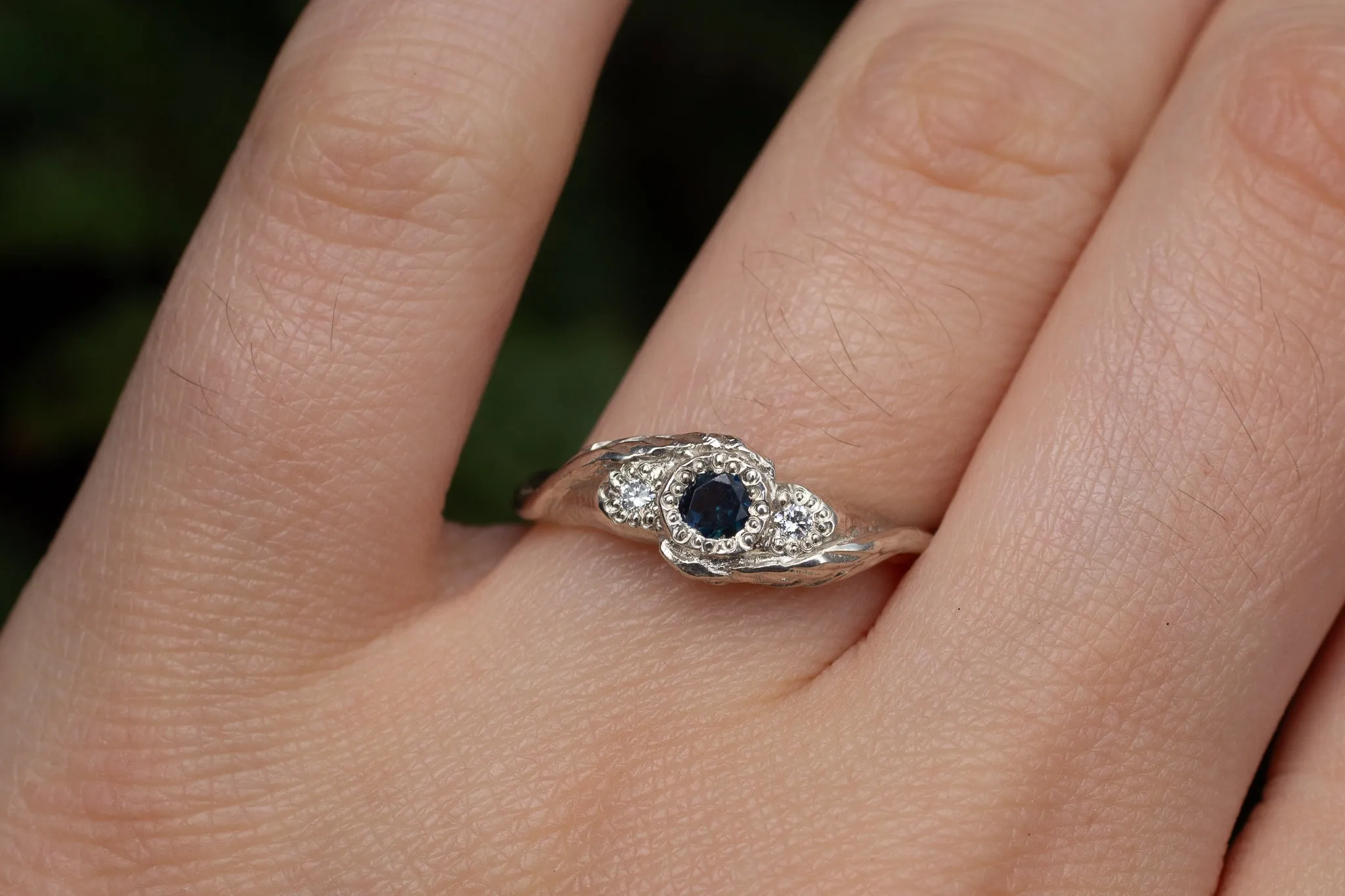 Frondis Ring - 9ct White Gold with Blue-Green Sapphire & Diamonds sold by Sophie Divett Jewelry product image thumbnail 5