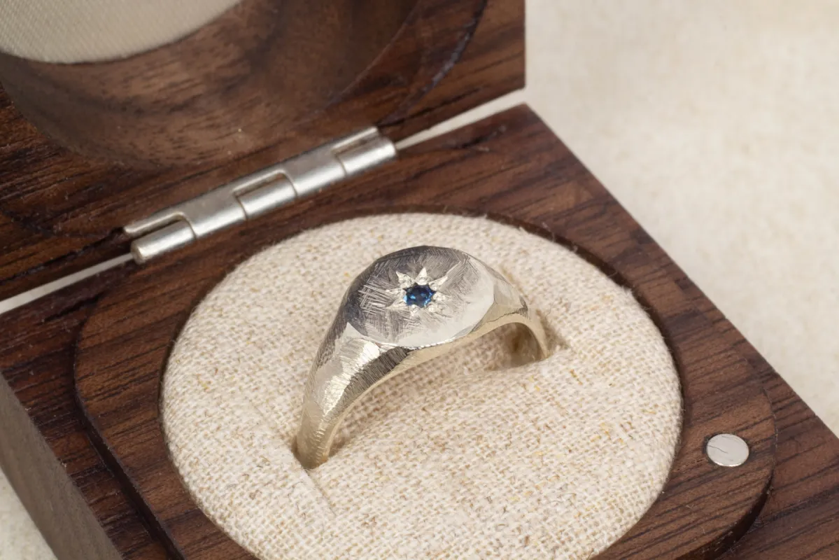 Sirius Signet Ring - 9ct White Gold with Blue Sapphire sold by Sophie Divett Jewelry
