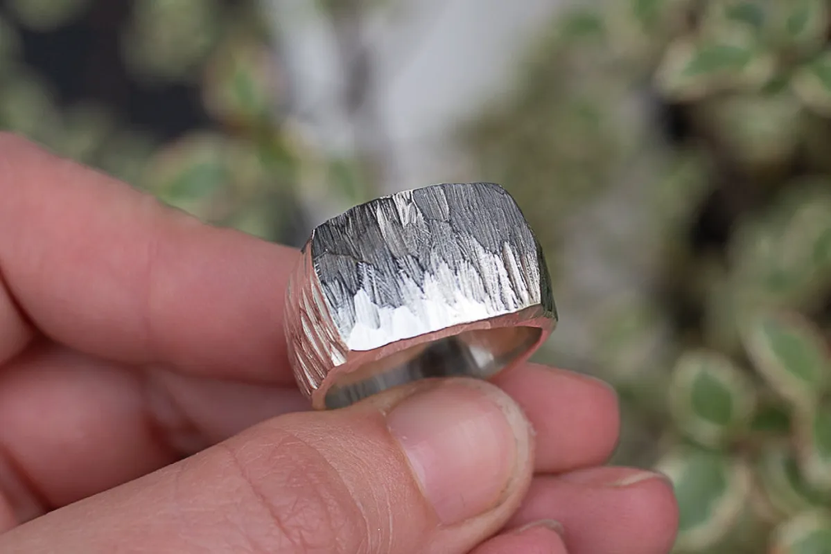 Large Textured Signet Ring - Sterling Silver sold by Sophie Divett Jewelry