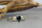 Thalia Ring - 14ct White Gold with Blue-Green Sapphire and Diamonds sold by Sophie Divett Jewelry