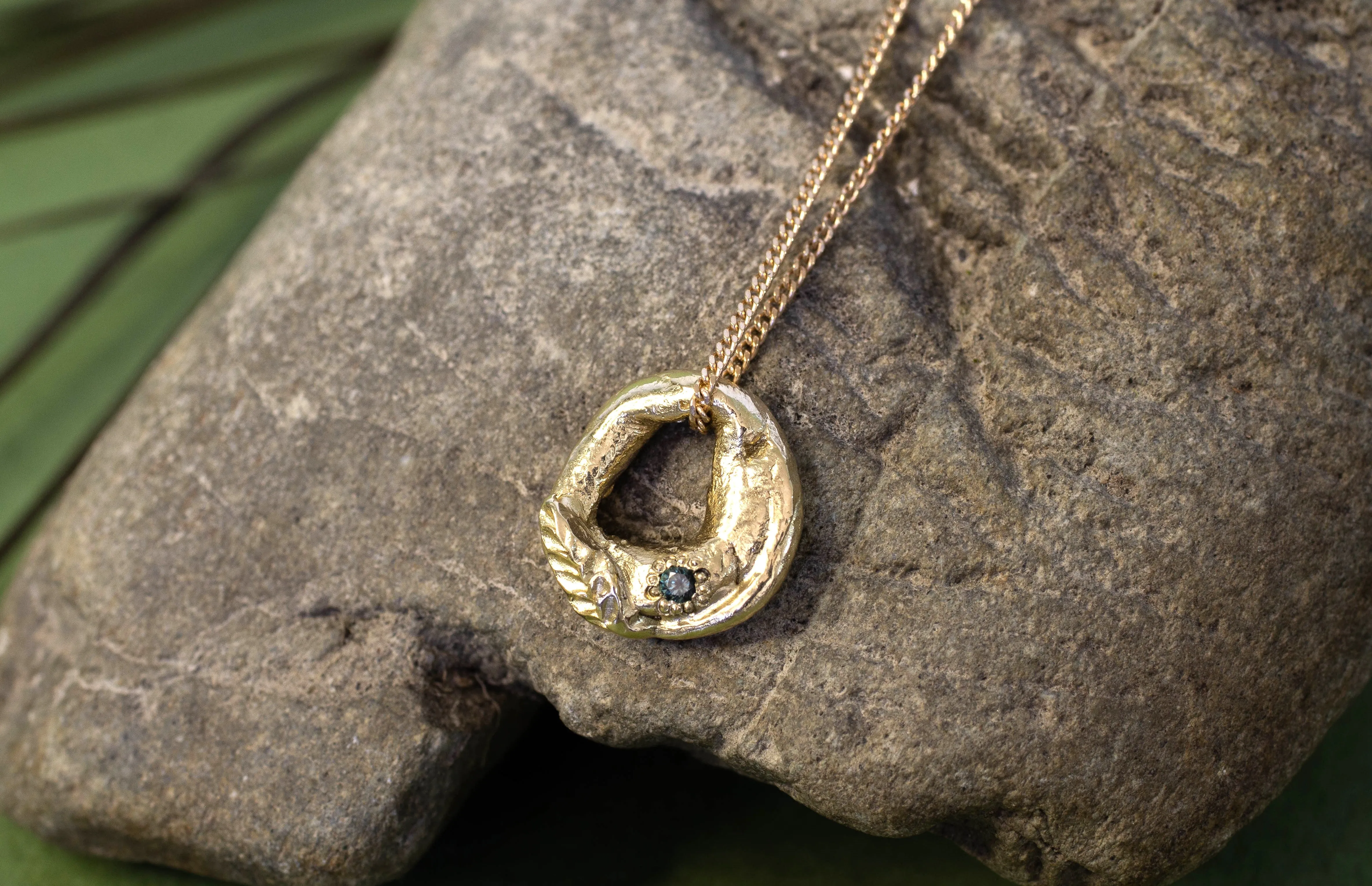 Circle Pendant with Leaf - Yellow Gold sold by Sophie Divett Jewelry