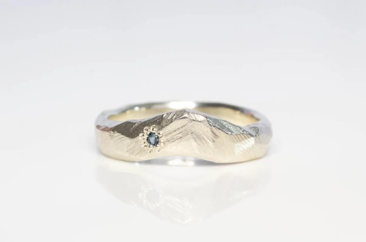 Mountain Fitted Band with Gem - White Gold sold by Sophie Divett Jewelry